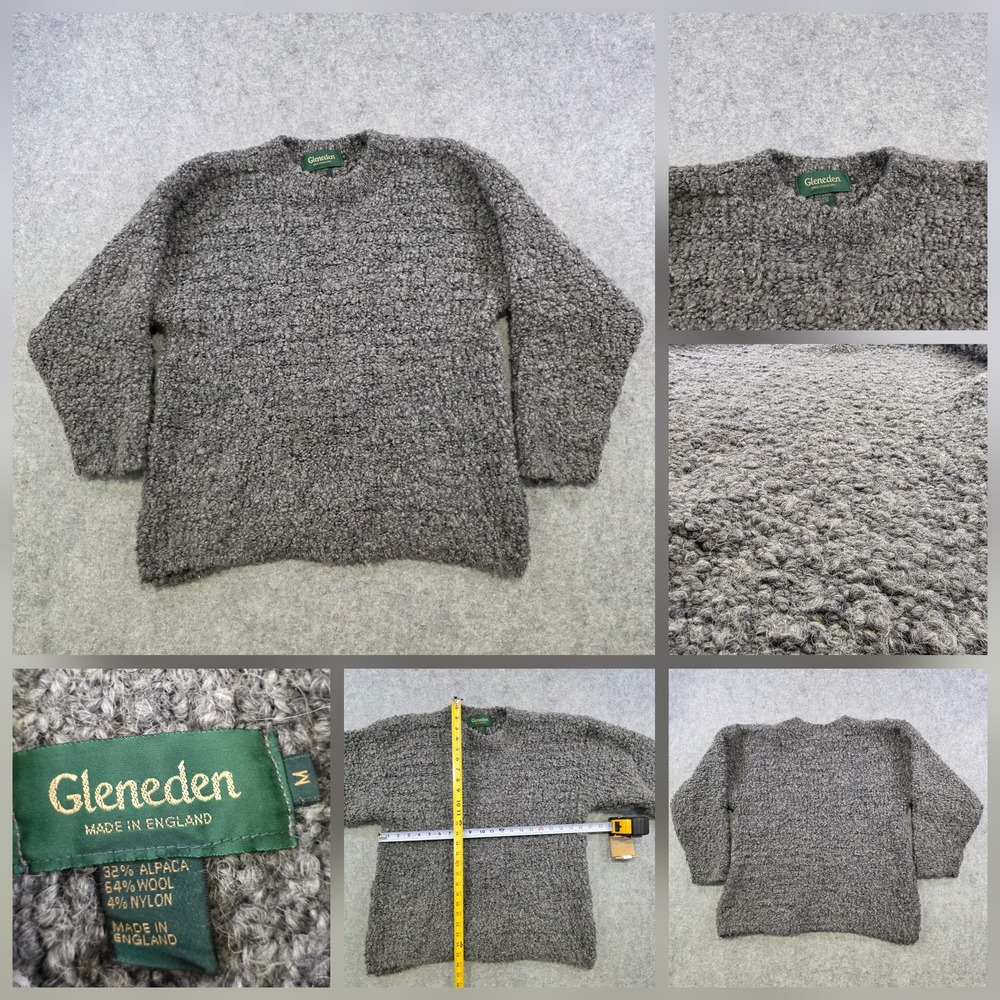 Gleneden Sweater Mens Medium Gray Alpaca Wool Chunky Crewneck Pullover England